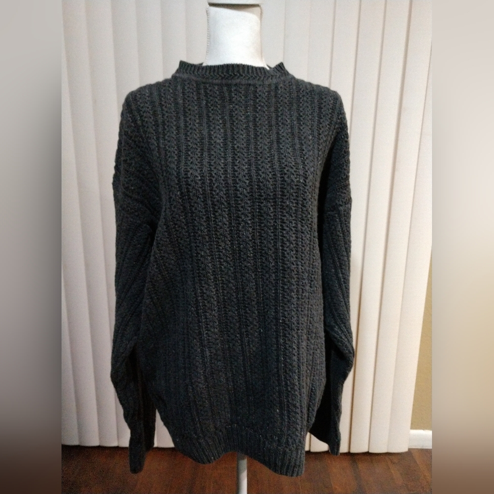 Basix Penn Wright & Manson Sweater Gray Pullover Cable Knit Size XL Chest 46"